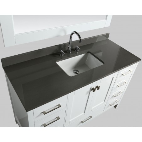 London 54" Vanity in White with Quartz Vanity Top in Gray with White Basin and Mirror