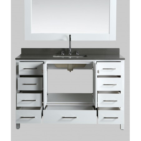 London 54" Vanity in White with Quartz Vanity Top in Gray with White Basin and Mirror