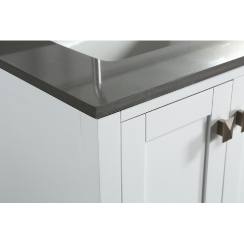 London 60" Vanity in White with Quartz Vanity Top in Gray with White Basin and Mirror