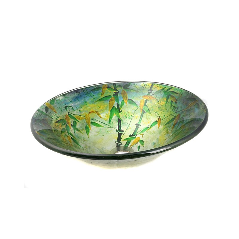 Tempered Glass, Round, 100% Hand-Painted, 0.6" Thick, 17" Diameter, 5.5" Height