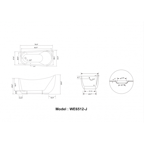 71" WHITE ACRYLIC TUB - NO FAUCET