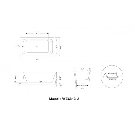 67" WHITE ACRYLIC TUB - NO FAUCET