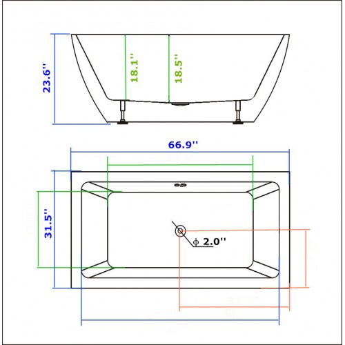 67" WHITE ACRYLIC TUB - NO FAUCET