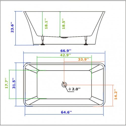 67" WHITE ACRYLIC TUB - NO FAUCET