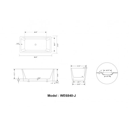 67" WHITE ACRYLIC TUB - NO FAUCET