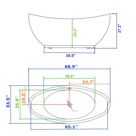 69" WHITE ACRYLIC TUB - NO FAUCET