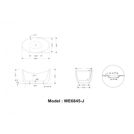 69" WHITE ACRYLIC TUB - NO FAUCET