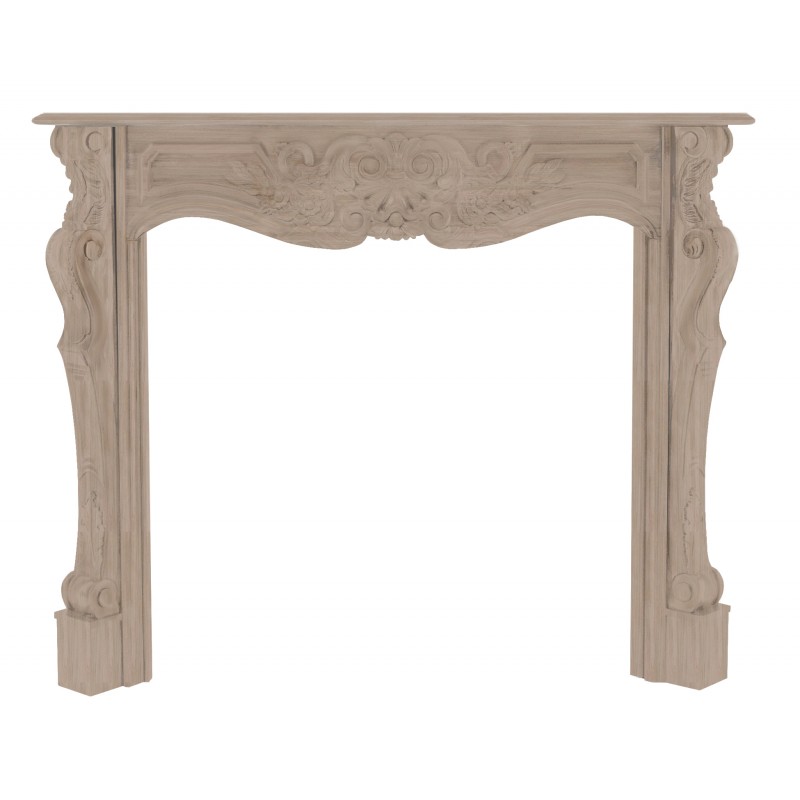 48" Deauville Unfinished Wood mantel. Unfinished. Available in 30 Fruitwood finish at additional cost. Paint and stain grade.