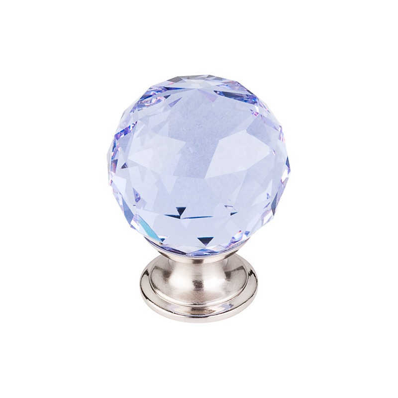 Light Blue Crystal Knob 1 3/8" w/ Brushed Satin Nickel Base