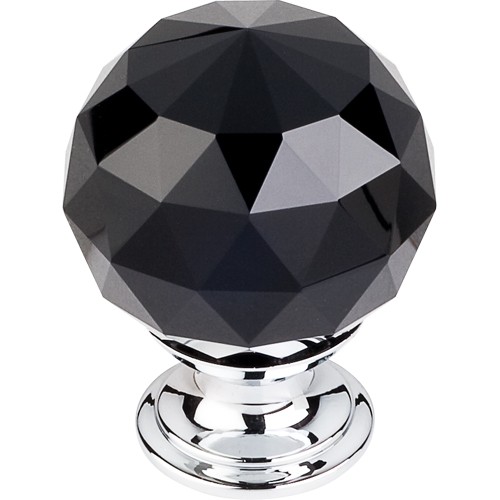 Black Crystal Knob 1 3/8" w/ Polished Chrome Base