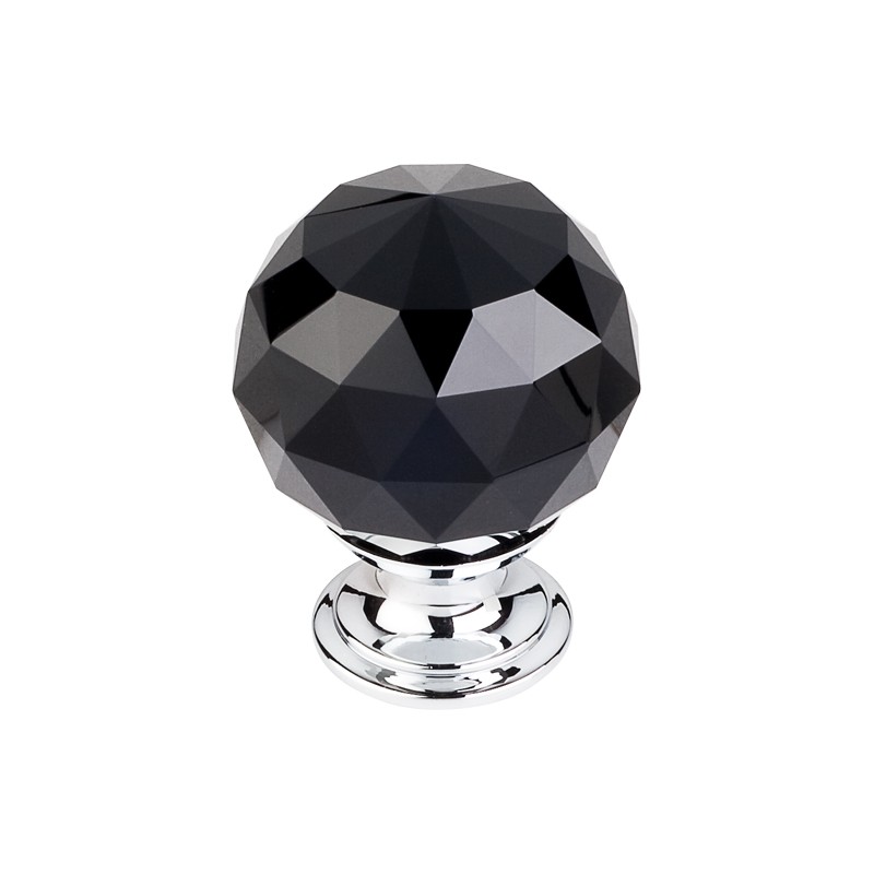 Black Crystal Knob 1 3/8" w/ Polished Chrome Base