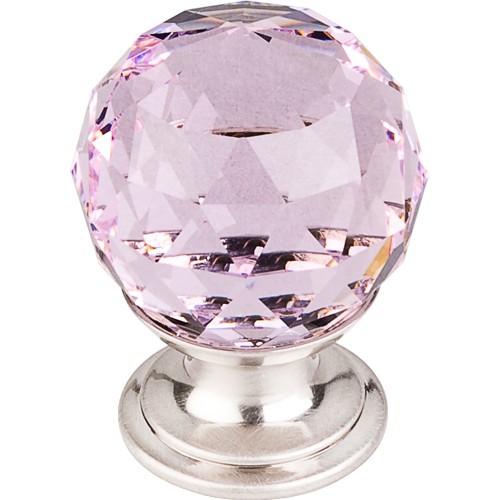 Pink Crystal Knob 1 1/8" w/ Brushed Satin Nickel Base