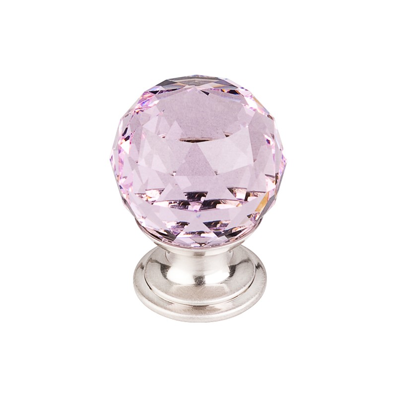 Pink Crystal Knob 1 1/8" w/ Brushed Satin Nickel Base