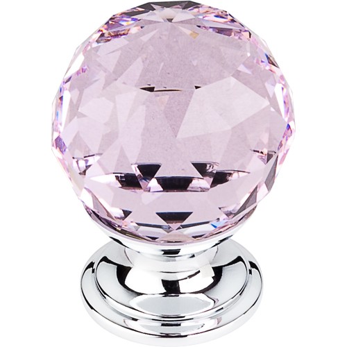 Pink Crystal Knob 1 1/8" w/ Polished Chrome Base