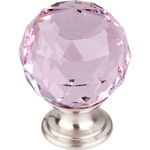Pink Crystal Knob 1 3/8" w/ Brushed Satin Nickel Base