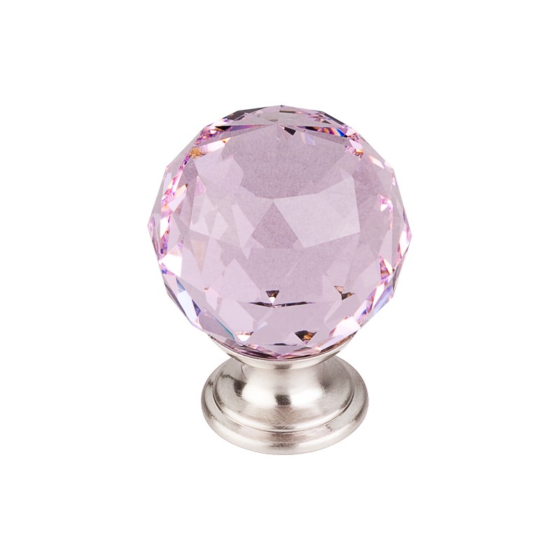 Pink Crystal Knob 1 3/8" w/ Brushed Satin Nickel Base