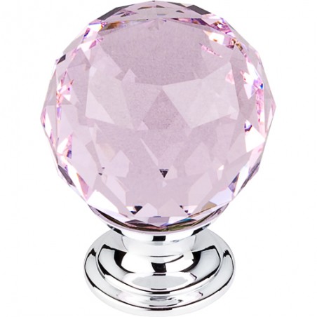 Pink Crystal Knob 1 3/8" w/ Polished Chrome Base