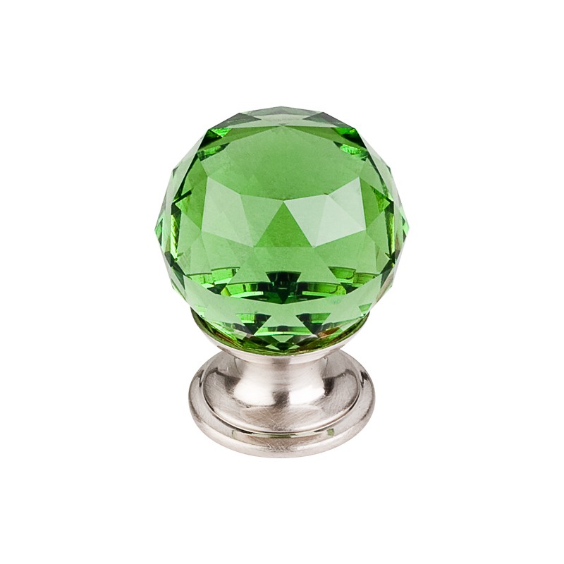 Green Crystal Knob 1 1/8" w/ Brushed Satin Nickel Base