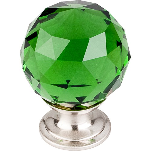 Green Crystal Knob 1 3/8" w/ Brushed Satin Nickel Base