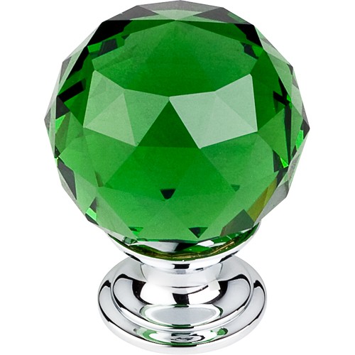 Green Crystal Knob 1 3/8" w/ Polished Chrome Base