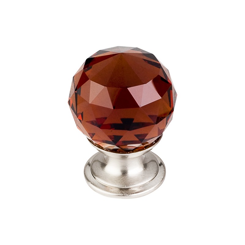 Wine Crystal Knob 1 1/8" w/ Brushed Satin Nickel Base