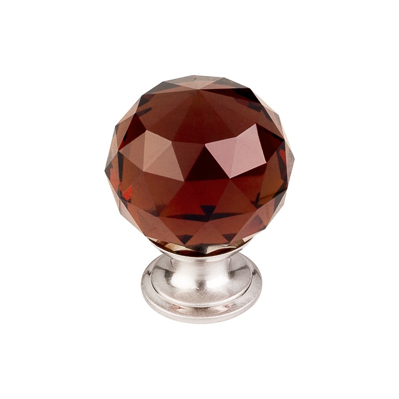 Wine Crystal Knob 1 3/8" w/ Brushed Satin Nickel Base