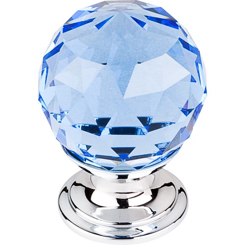 Blue Crystal Knob 1 1/8" w/ Polished Chrome Base