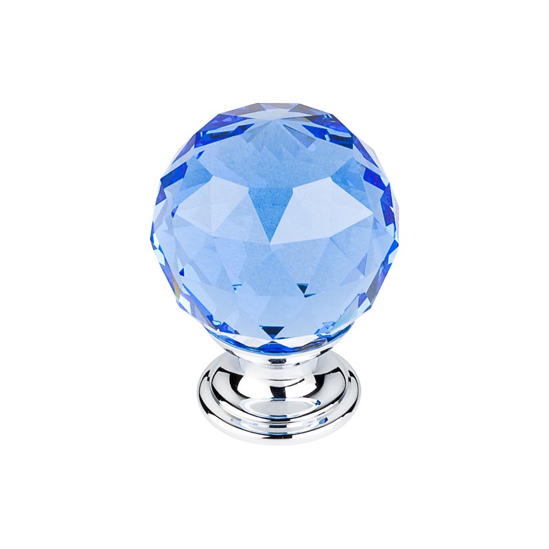 Blue Crystal Knob 1 3/8" w/ Polished Chrome Base