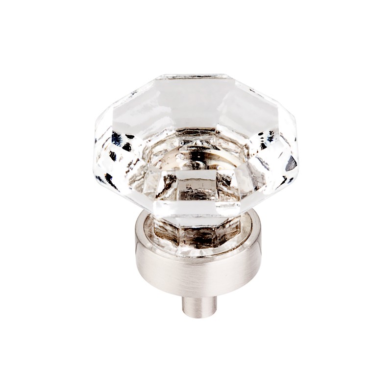 Clear Octagon Crystal Knob 1 3/8" w/ Brushed Satin Nickel Base