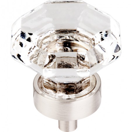 Clear Octagon Crystal Knob 1 3/8" w/ Brushed Satin Nickel Base