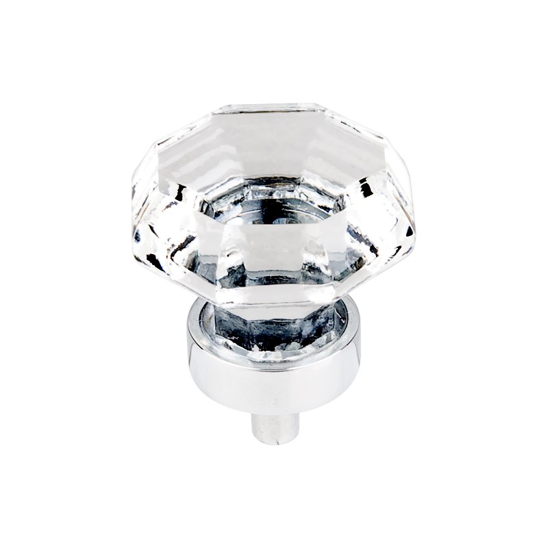 Clear Octagon Crystal Knob 1 3/8" w/ Polished Chrome Base