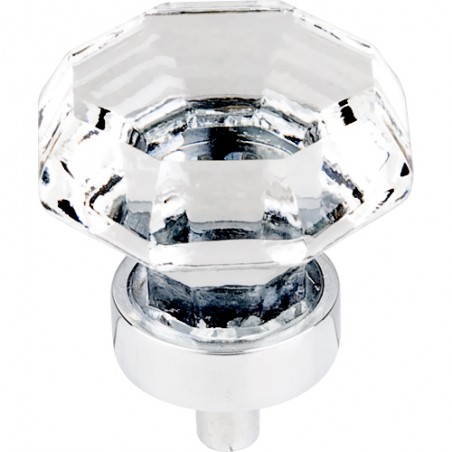 Clear Octagon Crystal Knob 1 3/8" w/ Polished Chrome Base