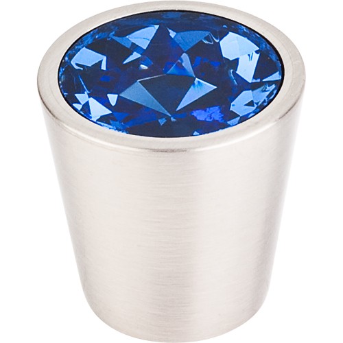 Blue Crystal Center Knob 1 1/16" w/ Brushed Satin Nickel Shell