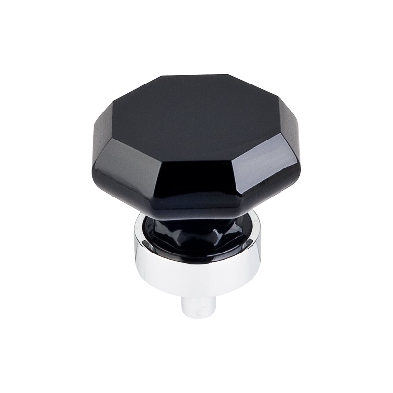 Black Octagon Crystal Knob 1 3/8" w/ Polished Chrome Base