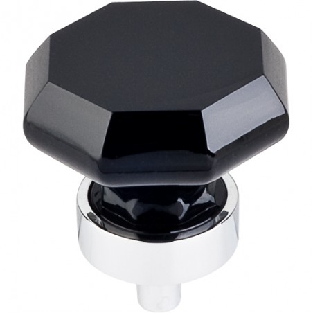 Black Octagon Crystal Knob 1 3/8" w/ Polished Chrome Base