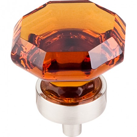 Wine Octagon Crystal Knob 1 3/8" w/ Brushed Satin Nickel Base