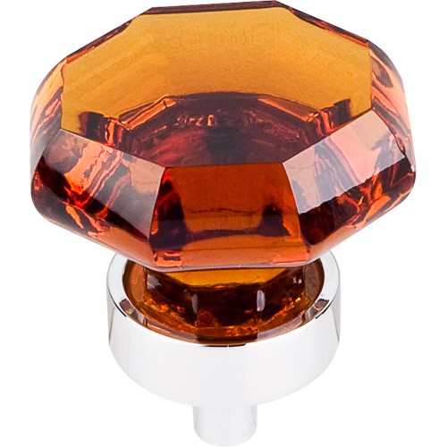Wine Octagon Crystal Knob 1 3/8" w/ Polished Chrome Base