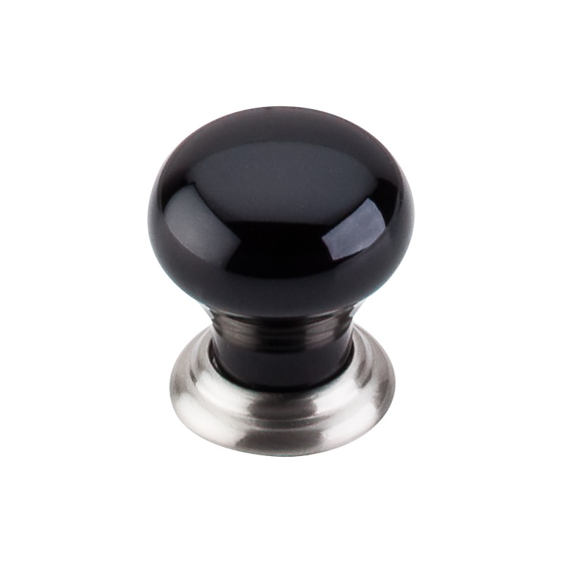 Ceramic Knob Small 1 1/8"  Brushed Satin Nickel & Black