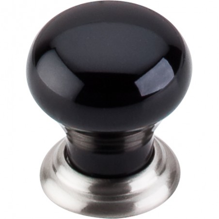 Ceramic Knob Small 1 1/8"  Brushed Satin Nickel & Black