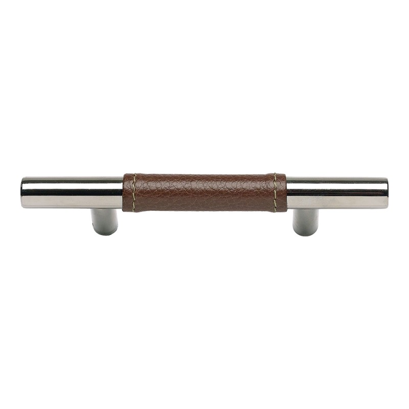 Zanzibar Brown Leather Pull 3" CC - Polished Chrome