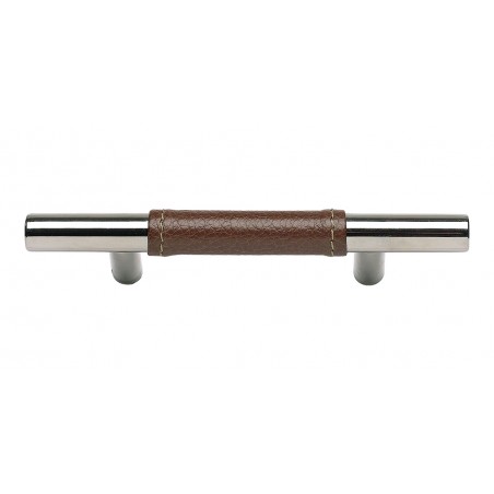 Zanzibar Brown Leather Pull 3" CC - Polished Chrome