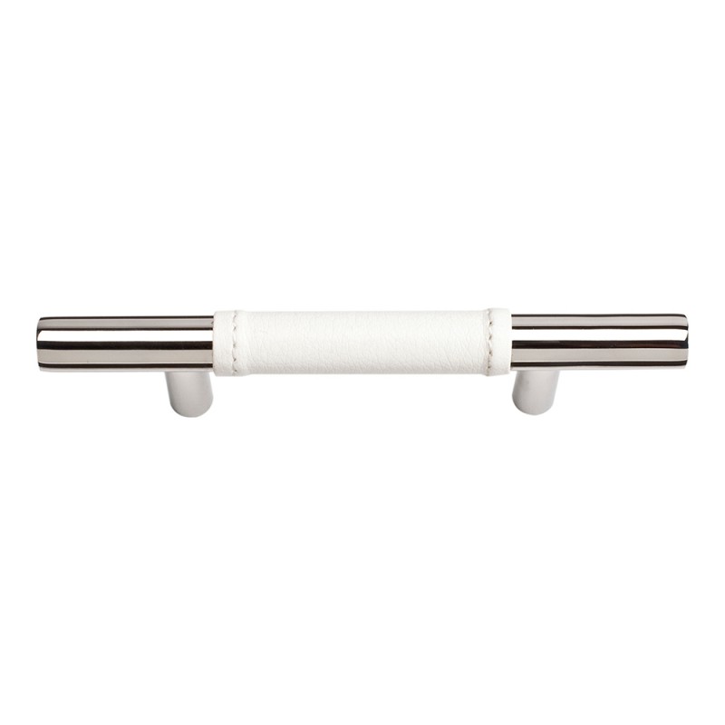 Zanzibar White Leather Pull 3" CC - Polished Chrome