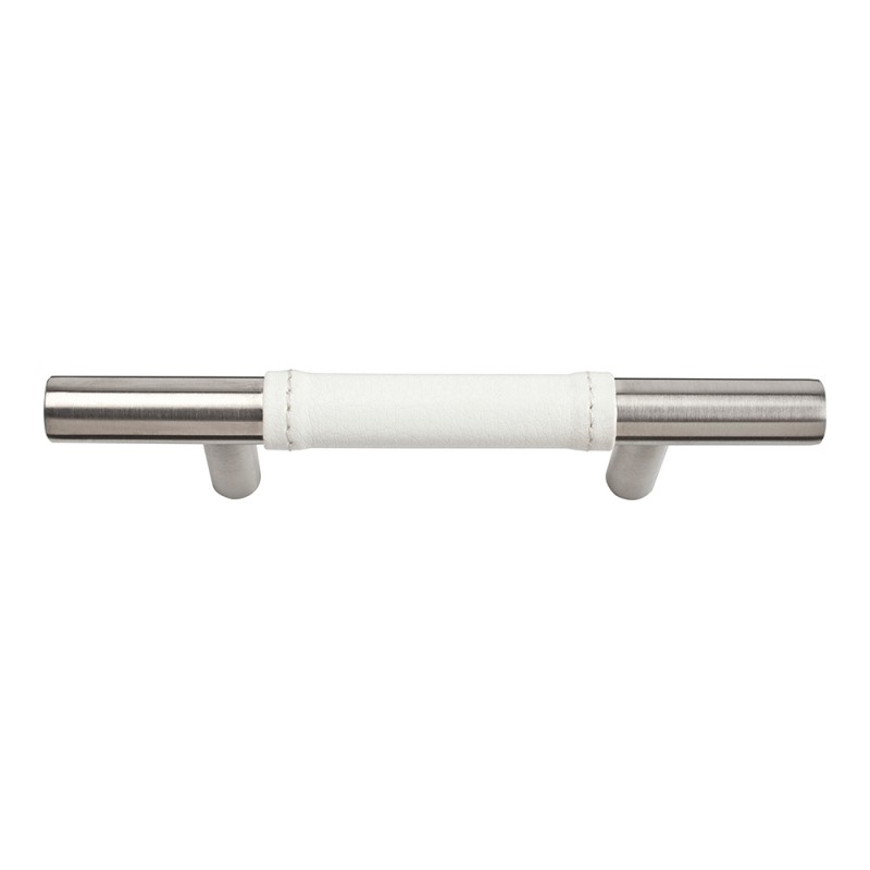 Zanzibar White Leather Pull 3" CC - Stainless Steel