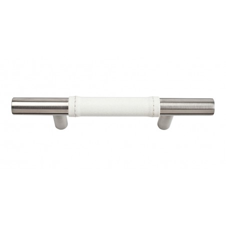 Zanzibar White Leather Pull 3" CC - Stainless Steel