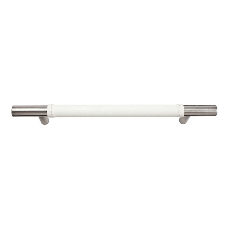 Zanzibar White Leather Pull 160 MM CC - Stainless Steel