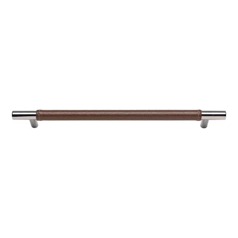 Zanzibar Brown Leather Pull 288 MM CC - Polished Chrome