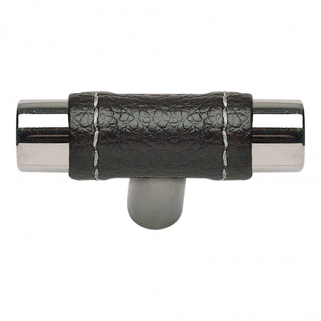 Zanzibar Black Leather Knob - Polished Chrome