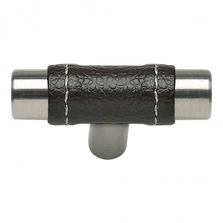 Zanzibar Black Leather Knob - Stainless Steel