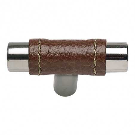 Zanzibar Brown Leather Knob - Polished Chrome