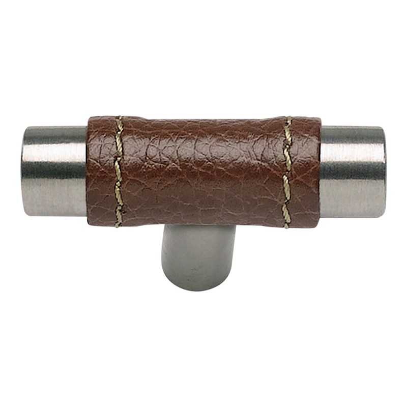 Zanzibar Brown Leather Knob - Stainless Steel